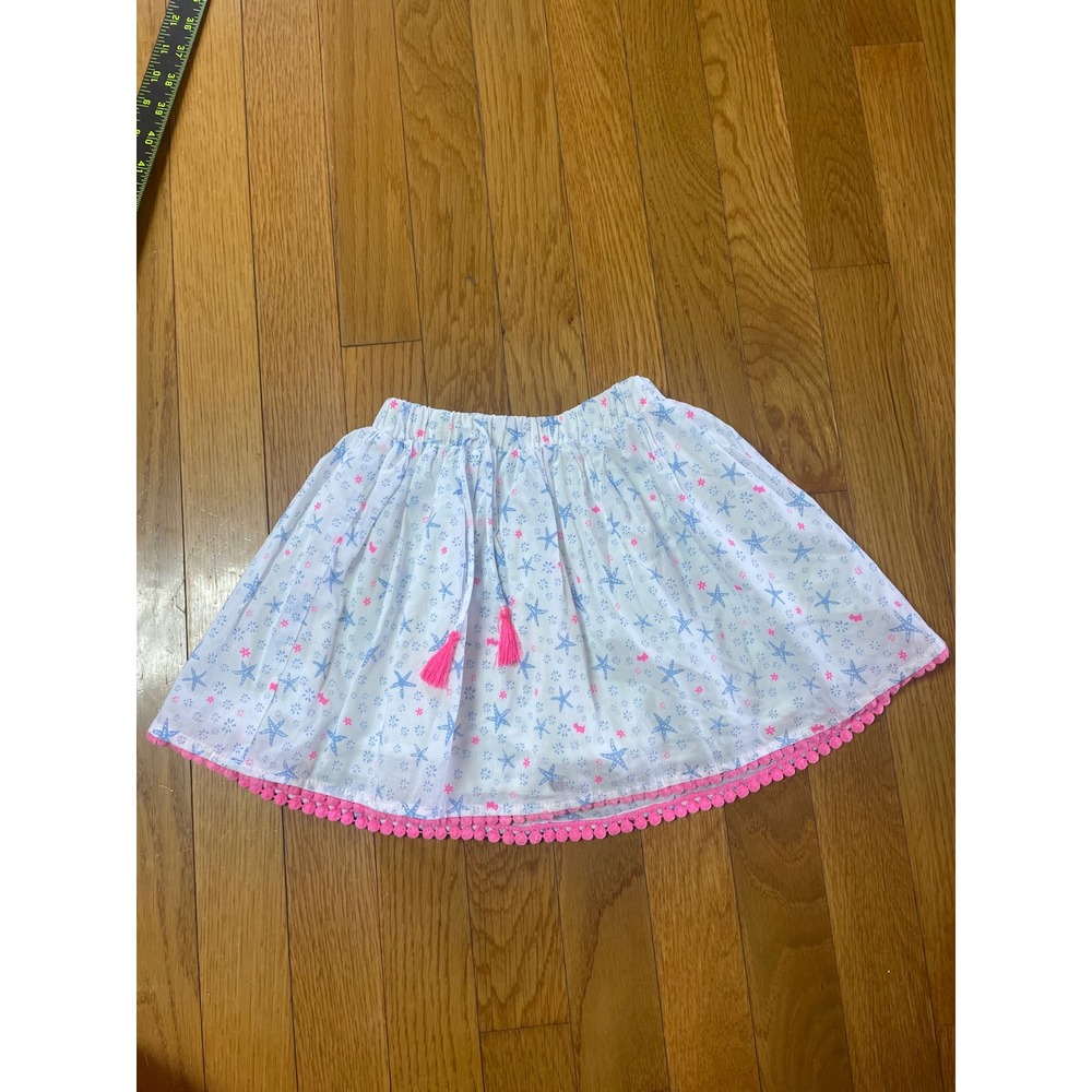 Ferrioni Kids White Starfish Pom Pom Trim Skirt Cotton Size 2A NWT